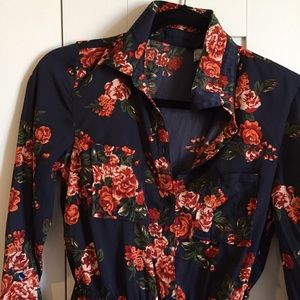 Button down sateen - Satin dress with flowers